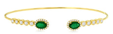 1.41CT DIAMOND & AAA EMERALD 14KT YELLOW GOLD OVAL & ROUND HALO BANGLE BRACELET
