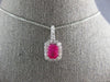 ESTATE 2.43CT DIAMOND & AAA RUBY 14K WHITE GOLD EMERALD CUT & ROUND HALO PENDANT