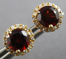 ESTATE 2.30CT DIAMOND & AAA GARNET 14KT YELLOW GOLD 3D HALO FLOWER STUD EARRINGS