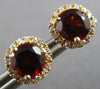 ESTATE 2.30CT DIAMOND & AAA GARNET 14KT YELLOW GOLD 3D HALO FLOWER STUD EARRINGS