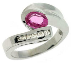 1.18CT DIAMOND & AAA PINK SAPPHIRE 14KT WHITE GOLD CHANNEL SEMI BEZEL LOVE RING