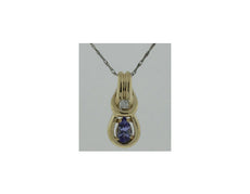 .24CT DIAMOND & AAA TANZANITE 14KT YELLOW GOLD 3D PEAR SHAPE LOVE KNOT PENDANT