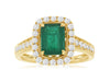 1.64CT DIAMOND & AAA EMERALD 14KT YELLOW GOLD ROUND & BAGUETTE ENGAGEMENT RING