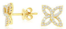 ESTATE .35CT DIAMOND 14KT YELLOW GOLD DOUBLE INFINITY FLOWER LOVE STUD EARRINGS