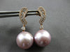 LARGE .60CT DIAMOND & AAA PINK SOUTH SEA PEARL 18K ROSE GOLD 3D HANGING EARRINGS
