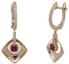 .49CT DIAMOND & AAA RUBY 14K YELLOW GOLD FLOWER GEOMETRICAL FUN HANGING EARRINGS