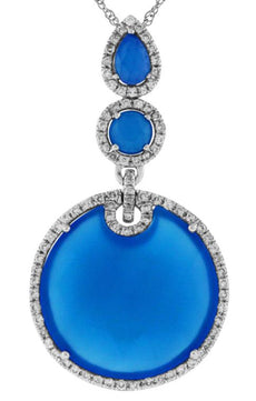 .44CT DIAMOND & AAA BLUE AGATE 14KT WHITE GOLD ROUND & PEAR SHAPE HALO PENDANT