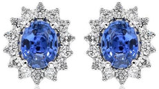 1.01CT DIAMOND & AAA TANZANITE 14KT WHITE GOLD OVAL & ROUND FLOWER STUD EARRINGS