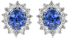 1.01CT DIAMOND & AAA TANZANITE 14KT WHITE GOLD OVAL & ROUND FLOWER STUD EARRINGS
