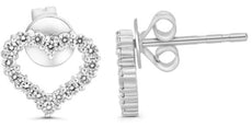 ESTATE .32CT DIAMOND 14KT WHITE GOLD ROUND CLASSIC OPEN HEART LOVE STUD EARRINGS