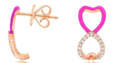 .20CT DIAMOND & PINK ENAMEL 14KT ROSE GOLD 3D LUCKY HORSEHOE HANGING EARRINGS