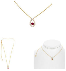 .36CT DIAMOND & AAA RUBY 14KT YELLOW GOLD 3D ROUND TEAR DROP SOLITAIRE NECKLACE