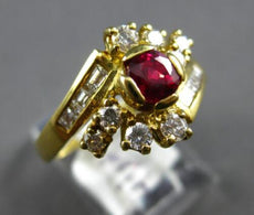 ANTIQUE .96CT DIAMOND & AAA PIGEON BLOOD RUBY 18KT YELLOW GOLD FLORAL LOVE RING