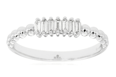 ESTATE .10CT DIAMOND 14KT WHITE GOLD 3D CLASSIC BAGUETTE 7 STONE BEADED FUN RING