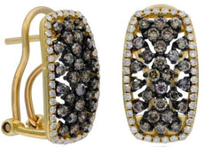 1.27CT WHITE & CHOCOLATE FANCY DIAMOND 14KT YELLOW GOLD RECTANGULAR FUN EARRINGS