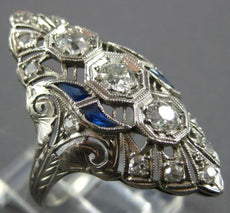 ANTIQUE LARGE ART DECO .71CT OLD MINE DIAMOND & AAA SAPPHIRE PLATINUM RING 27762