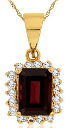 1.52CT DIAMOND & AAA RHODOLITE 14KT YELLOW GOLD EMERALD CUT & ROUND HALO PENDANT
