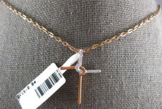 ESTATE .04CT DIAMOND 14KT WHITE & ROSE GOLD 3D LOVE KNOT CROSS FLOATING PENDANT