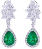 9.24CT DIAMOND & AAA EMERALD 18KT WHITE GOLD FLORAL TEAR DROP HANGING EARRINGS