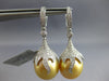 ESTATE LARGE .65CT DIAMOND & AAA GOLDEN SOUTH SEA PEARL 18K WHITE GOLD HANGING EARRINGS