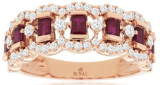 1.36CT DIAMOND & AAA RUBY 14KT ROSE GOLD 3D EMERALD CUT FLOWER ANNIVERSARY RING