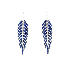 2.33CT DIAMOND & AAA SAPPHIRE 18KT WHITE GOLD 3D MULTI LEAF FUN HANGING EARRINGS