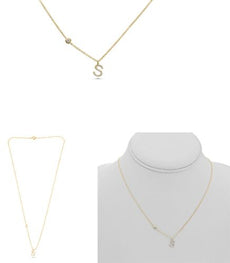 .08CT DIAMOND 14KT YELLOW GOLD 3D INITIAL S SOLITAIRE BY THE YARD FUN NECKLACE