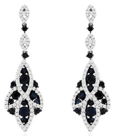 1.89CT DIAMOND & AAA SAPPHIRE 14KT WHITE GOLD ROUND MULTI LEAF HANGING EARRINGS