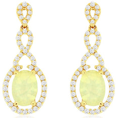 1.42CT DIAMOND & AAA OPAL 14K YELLOW GOLD OVAL & ROUND INFINITY HANGING EARRINGS