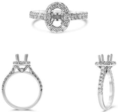.55CT DIAMOND 14K WHITE GOLD ROUND & OVAL HALO 4 PRONG SEMI MOUNT ENGAGMENT RING