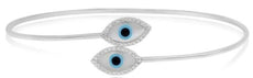 1.55CT DIAMOND & AAA MOTHER OF PEARL 14KT WHITE GOLD 3D EVIL EYE BANGLE BRACELET