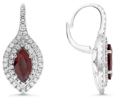 2.94CT DIAMOND & AAA RUBY 18KT WHITE GOLD 3D MARQUISE & ROUND LEVERBACK EARRINGS