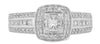 1.0CT DIAMOND 14KT WHITE GOLD 3D PRINCESS & ROUND SQUARE HALO LOW SETTING RING