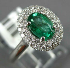 1.03CT DIAMOND & AAA EMERALD 18K WHITE GOLD 3D OVAL & ROUND HALO ENGAGEMENT RING