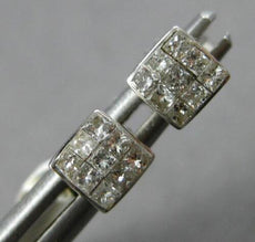 .25CT DIAMOND 14KT WHITE GOLD 3D CLASSIC PRINCESS SQUARE INVISIBLE STUD EARRINGS