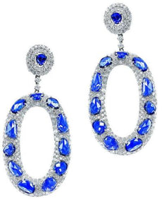 EXTRA LARGE 27.32CT DIAMOND & AAA SAPPHIRE 18KT WHITE GOLD MULTI SHAPE EARRINGS