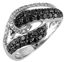 .96CT WHITE & BLACK DIAMOND 14K WHITE GOLD MULTI LEAF CRISS CROSS LOVE KNOT RING