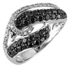 .96CT WHITE & BLACK DIAMOND 14K WHITE GOLD MULTI LEAF CRISS CROSS LOVE KNOT RING