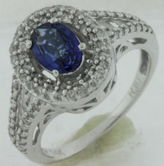 1.5CT DIAMOND & AAA SAPPHIRE 14K WHITE GOLD 3D OVAL & ROUND FRIENDSHIP LOVE RING