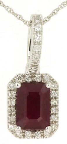 1.23CT DIAMOND & AAA RUBY 14KT YELLOW GOLD EMERALD CUT OCTAGON FLOATING PENDANT