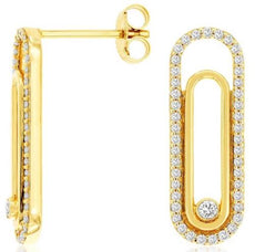 .39CT DIAMOND 14K YELLOW GOLD 3D ROUND SOLITAIRE PAPER CLIP FUN HANGING EARRINGS