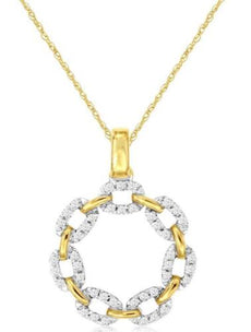 .18CT DIAMOND 14KT YELLOW GOLD 3D MULTI LINK CIRCLE OF LIFE FUN FLOATING PENDANT