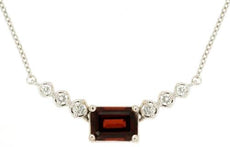1.34CT DIAMOND & AAA GARNET 14KT WHITE GOLD 3D EMERALD CUT & ROUND LOVE NECKLACE