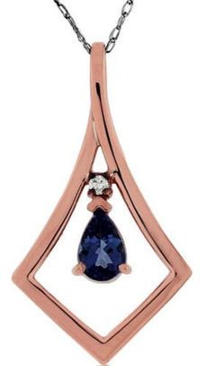 .44CT DIAMOND & AAA TANZANITE 14K ROSE GOLD PEAR SHAPE & ROUND FLOATING PENDANT
