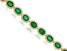 6.2CT DIAMOND & AAA EMERALD 14K YELLOW GOLD 3D OVAL & ROUND HALO TENNIS BRACELET