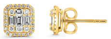 .53CT DIAMOND 14K YELLOW GOLD ROUND & BAGUETTE CLASSIC SQUARE HALO STUD EARRINGS