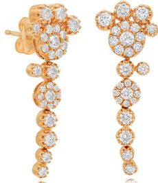 ESTATE 1.2CT DIAMOND 18KT ROSE GOLD 3D MULTI FLOWER JOURNEY FUN HANGING EARRINGS