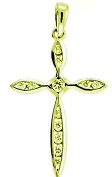 .25CT DIAMOND 14KT YELLOW GOLD 3D CLASSIC MARQUISE SHAPE CROSS FLOATING PENDANT
