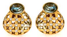 LARGE .68CT DIAMOND & AAA AQUAMARINE 18KT YELLOW GOLD 3D OVAL & ROUND EARRINGS