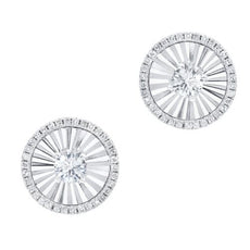 ESTATE .40CT DIAMOND 14KT WHITE GOLD SOLITAIRE CIRCULAR SUNBURST STUD EARRINGS